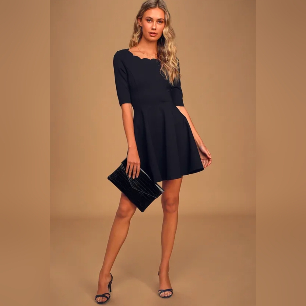 Lulus black scalloped skater dress